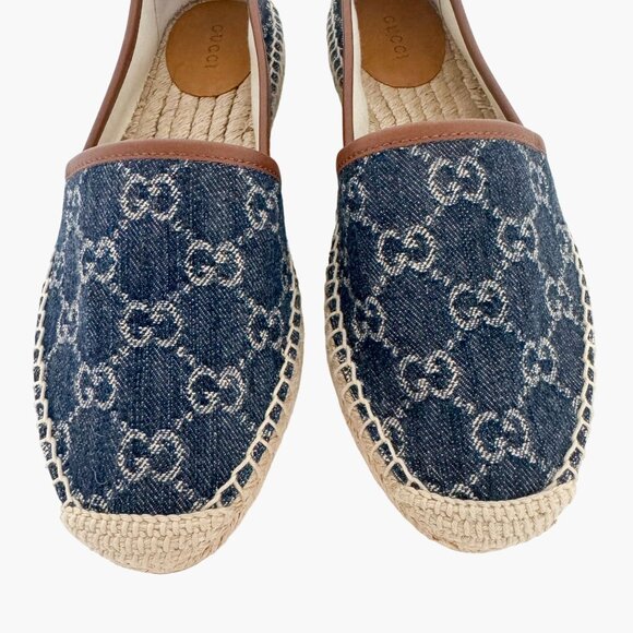 Gucci GG Monogram Espadrille Flats EU 37 US 7 Navy Blue Denim Slip On Rope Shoe - Picture 4 of 11